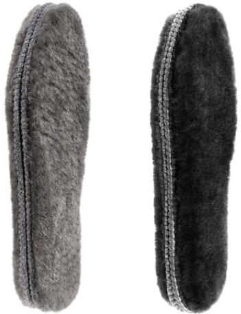 riemot 2 paia di solette in vera pelliccia di agnello, per uomo e donna, invernali, calde solette in pelle di pecora, morbide e soffici, per stivali da neve, colore nero, grigio, taglia 40 EU
