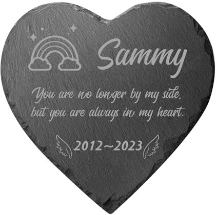papasgix Pietra Commemorativa a Forma di Cuore Personalizzabile per Animali Domestici,Memoriale Personalizzabile in Pietra di Ardesia, Lapide Cane e Gatto Personalizzata per Esterno