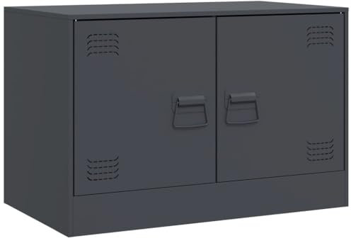 vidaXL Modern Anthracite TV Cabinet 67x39x44 cm - Cold-Rolled Steel Media Unit with Storage, Metal Handles for Living Room