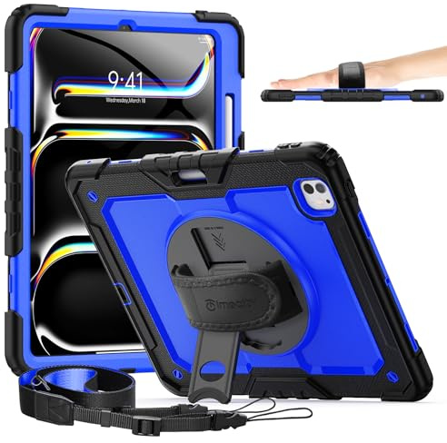 timecity per iPad Pro 13 Pollici M4, custodia 2024 7a generazione, supporto girevole a 360°, supporto penna e ricarica wireless, protezione contro gli urti con protezione schermo e tracolla - per