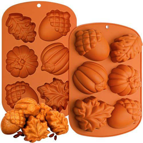 Webake Herbst-Silikonformen, Ernte-Kuchenform, 3D-Ahornblatt, Eichel, Kürbisform für Herbst-Leckereien, Halloween, Thanksgiving, 2 Stück