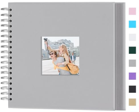 Miaikoe 20,5 x 20,5 cm DIY Scrapbook Album mit Fenster Hardcover Kraftpapier Scrap Book mit 20 Blatt Fotoalbum für Gästebuch, Familienhochzeit, Jahrestag (Grau)