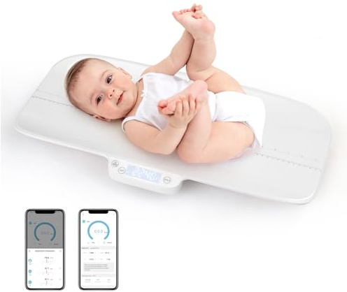 LIFEZEAL Babywaage mit Bluetooth, Elektrische Waage mit Touch-Funktion, Digitalwaage mit gebogener Oberfläche, Säuglingswaage für Haustiere, Küche, 60 x 30 cm