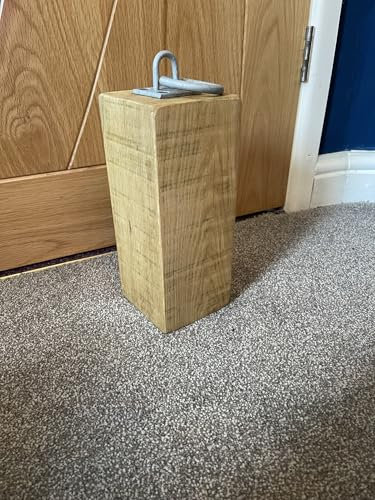 Urban Reclamation Rustic Chunky Oak Heavy Solid Wooden Door Stop | Handmade with Reclaimed Wood with Metal Ring Handle | FSC Certified (Galvanised, 30 cm)