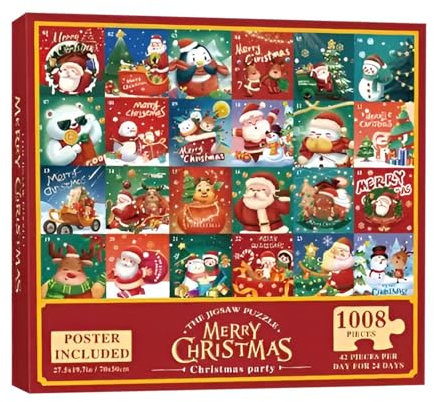 Adventskalender 2024 Puzzle, 1008 Weihnachts-Puzzles, 24 Puzzle-Boxen für Weihnachts-Puzzles, Countdown zum Weihnachts-Puzzle-Geschenk