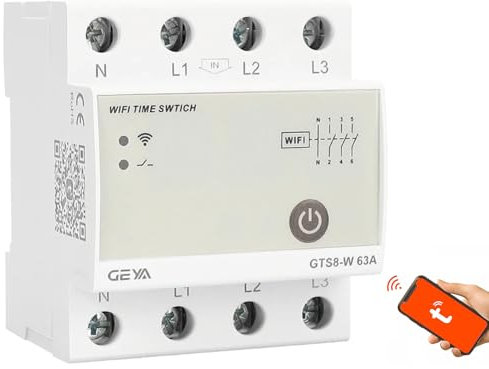GEYA Interruptor de relé de tiempo wifi inteligente tipo riel DIN Interruptor de control remoto inalámbrico para el hogar inteligente de Tuya (4P-63A)