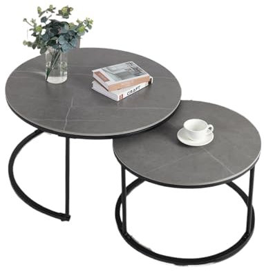 SUBLXPoten Beistelltisch 2er-Set runder Couchtisch for Stapeln aus gesintertem Stein, Marmor, Beistelltisch, Akzenttisch for Wohnzimmer, Apartment