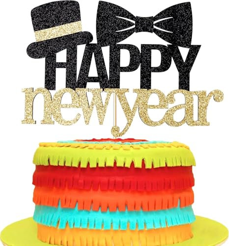 Happy New Year Cake Topper, Frohes Neues Jahr Tortendeko, Cupcake Toppers Tortenaufsatz, Silvester Kuchen Deko, Neues Jahr Kuchen Topper für Neujahrsparty Kuchen, Muffins, Desserts Dekorationen (A)