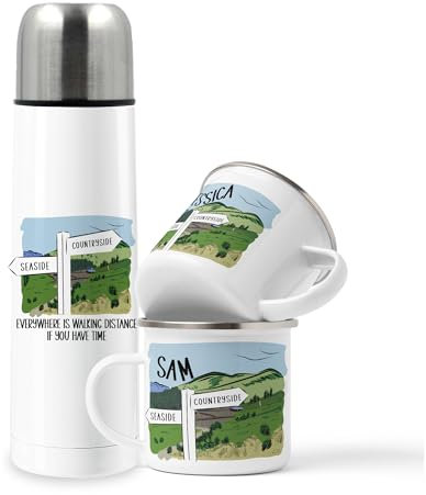 Walkers Mug and Flask Set,Personalised Hiking Gift, Hiking Flask, Personalised Walkers Mugs, Walker Gift, British Walking, Countryside Walk, British Walks