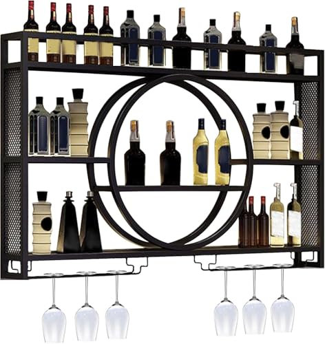 GWWBD Barregal,weinregal Wand Metall Barschrank Modern Hausbar Möbel Bar Regal Stehend Minibar Kühlschrank Wandregal Metall Rund Gold Flaschen Regal Stehend(Size:120 * 15 * 80cm,Color:Schwarz)
