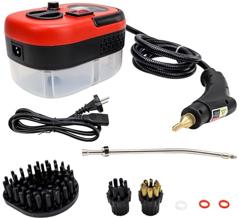 Dampfreiniger Handgerät, 2500W Hochdruck Handdampfreiniger mit 6 Einstellbare Geschwindigkeiten, Tragbarer Dampf Reiniger für Küche, Boden, Teppich, Auto (Rot)