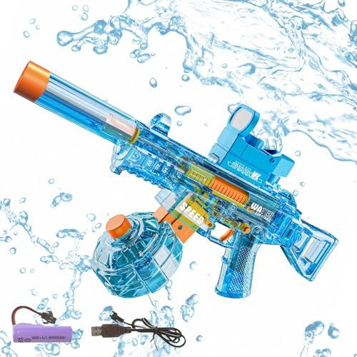 Wasserpistole Elektrisch, Transparente Wasserpistole für Erwachsene, Automatische Wasserpistole mit Großer Kapazität, Distanz bis zu 8 M, Pool, Strandspielzeug