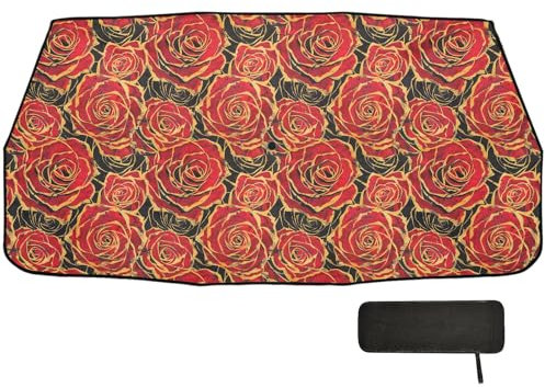 Parasol plegable para parabrisas de coche, diseño de rosa roja retro, para parasol de coche