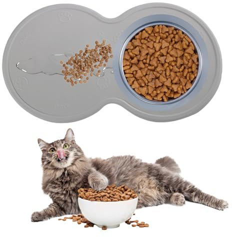 Daryunk Silicone Pet Feeding Mat, Dog Bowl Mat, Cat Food Mat, Waterproof Food and Water Bowl Tray, with Raised Edges, for Food and Water Prevent Spill, 48x27cm, Gray