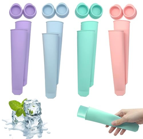 LUMOOM Lot de 8 moules à glace en silicone réutilisables - Sans BPA - Avec couvercle - Pour sucettes glacées