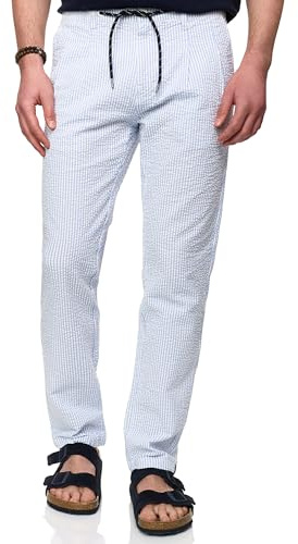 Indicode Herren INWebb Seersuckerhose Lange Stoffhose aus 100% Baumwolle | Leichte Strukturhose für Sommer und Alltag, Baumwollhose, Freizeithose, Herrenhose, Sommerhose, Businesshose für Männer