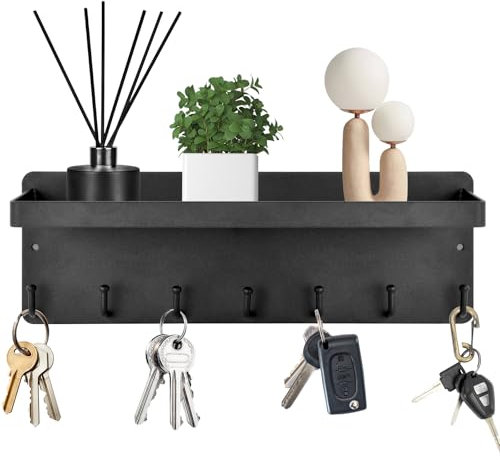 Ziyonix Metall Schlüsselbrett mit Ablage und 7 Haken, Wandmontage für Eingangsbereich, Flur, Küche