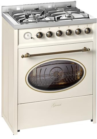 Gurari Standherd 60 cm mit Elektro-Backofen E 614 Cr, Creme, freistehender Herd im Retro Design, 4 kW WOK, Erdgas & Propan (Fl.Gas)