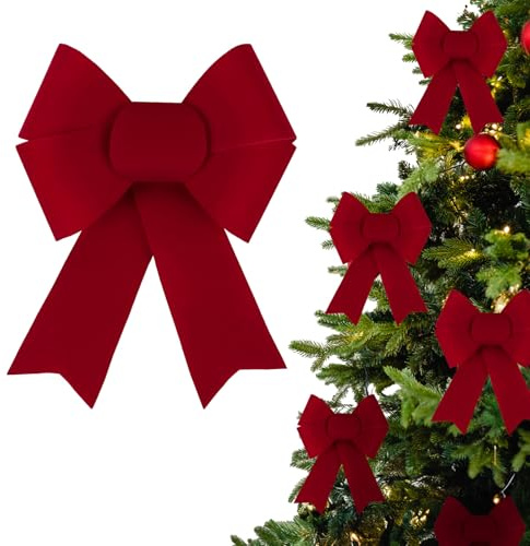 BETESSIN Rote Schleifen Weihnachten - 6 Stück Weihnachtsschleifen 20x15cm - Weihnachtsbaum Deko Schleife zum Basteln von Weihnachtskranz, Weihnachtsbaumschmuck, Tür Deko Weihnachten
