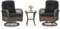COSTWAY 3 Pieces Patio Rattan Bistro Set, 360° Swivel Outdoor Rocking Chairs and Table Set with Cushions and Pillows, Garden Furniture Set Wicker Conversation Sofa Table (Black)