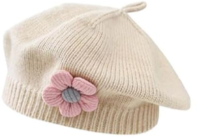 NLAND Berretto Francese per Bambina Cappello Ragazze per l'autunno e l'inverno Berretto Basco per Lavorato a Maglia Bambina,Beige