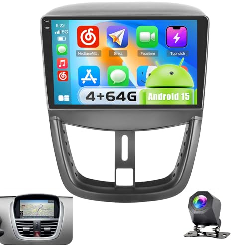 Inefala 4G 64G for Peugeot 207 2009-2013 with Navigation Screen Radio CarPlay 9 Incell Touchscreen Car Stereo Android 15 Android Auto Bluetooth 5.0 GPS WiFi 18UI Backup Camera