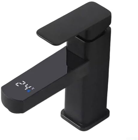 Honseadek Digitaler Temperatur-Wasserhahn für Badezimmer, Touch-Steuerung mit echtem Display, Edelstahl-Wasserhahn für Warm- und Kaltwasserhahn für Waschbecken, kein Strom erforderlich (schwarz)