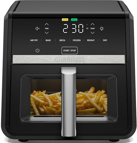 Chefman 8.5L Compact Air Fryer, 230°C, 6-in-1 Turbofry | Air Fry, Bake, Broil, Reheat, Dehydrate, Defrost, for Chips & Chicken, XL, Black