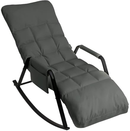 HaiYiZuhause Standard Schaukelstuhl aus Kratzstoff Schaukelsessel mit 5-Fach verstellbare Rückenlehne, bis 160 kg belastbar, ergonomischer Relaxsessel Lesesessel für Wohnzimmer, Dunkelgrau