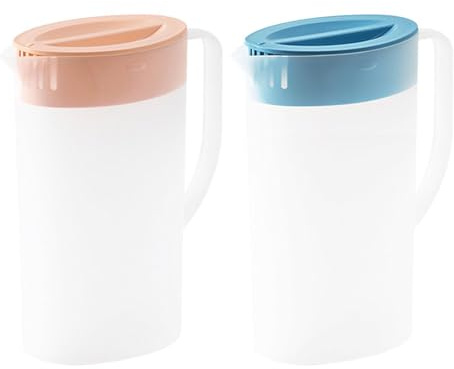 2 Stück Wasserkrug 2L Kunststoff Krug mit Deckel und Griff, Transparente Getränkekrug E-istee Krug, Wasserkaraffe für Kühlschrank, Getränkekaraffe für Tee Säfte Limonade Milch E-istee Getränke