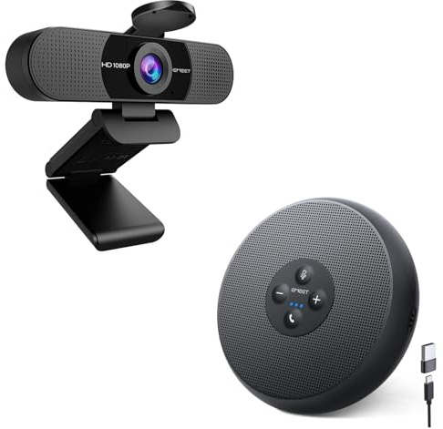 EMEET C960 1080P Webcam & M1A Konferenzlautsprecher - Zoom-Zertifiziert mit 360° Geräuschreduzierung für 5-8 Personen
