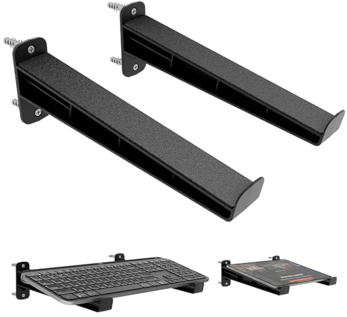sciuU Universal Keyboard Wall Mount, 15° Ergonomic Tilt Floating Shelf | Horizontal Bracket Split Design Holder for Mechanical Keyboards, Tablets, E-books - Rack Stand for Desk Space Saving