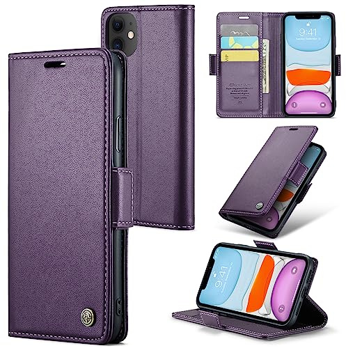 Idhiem for iPhone 11 Flip Case, PU Leather Wallet Cover with RFID Blocking, Magnetic Closure Card Holder and Kickstand, Shockproof Protective Case- Purple