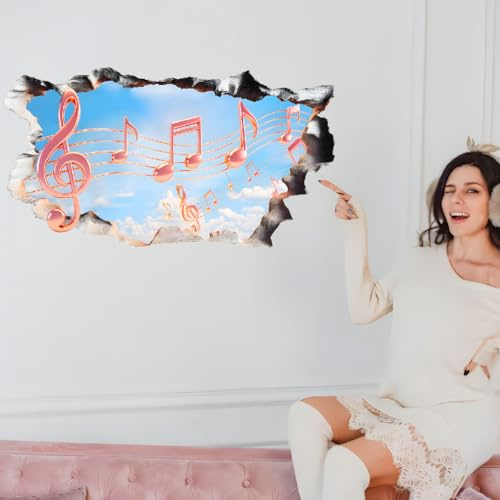 SUPERDANT 2PCS 3D Metal Music Score Wall Stickers Wall Decals Artistic Waterproof PVC Wall Decoration Walls Art Stickers for Music Room Bedroom Room Living Room Wallpaper Decor