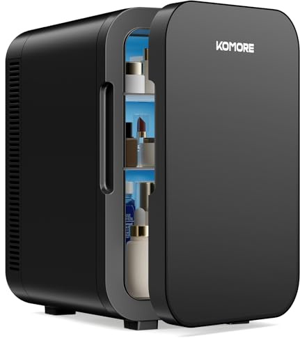 KOMORE Mini Fridge for Bedrooms 18L, Cooler and Warmer, AC/DC, Black | Portable Small Fridge for Bedrooms, Car, Office, Beauty, Drinks, Skincare, Travel