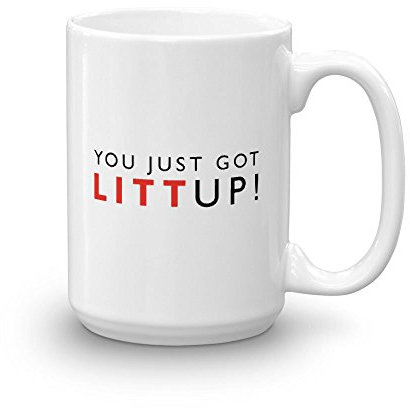 USA Network Suits You Just Got Litt Up! Keramik-Kaffeetasse, 425 ml, offizielle Louis-Litt-Tasse, Weiß