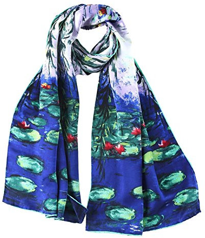 YangtzeStore Long Charmeuse Silk Scarf Classic Art Print, Water Lilies By Monet, 63 x 17