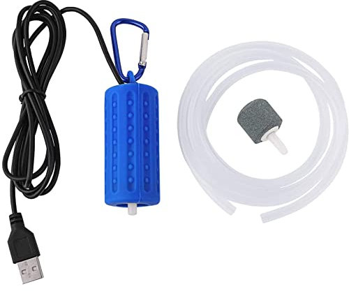 Useekoo 5V Mini Aquarium Air Pump USB for Aquarium, Fish Tank, Fishing with Air Stone and Silicone Tube - Dark Blue