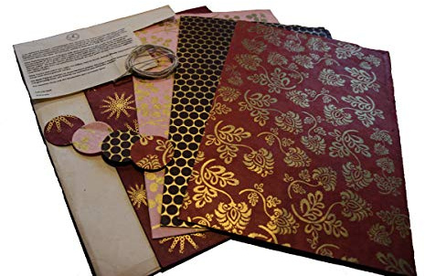 MAHARANIS Fairtrade Handgeschöpftes Papier Lokta Daphne Papier zum Verpacken, Basteln und mehr 4er Set warme Töne aus nachhaltiger Handwerksfertigung