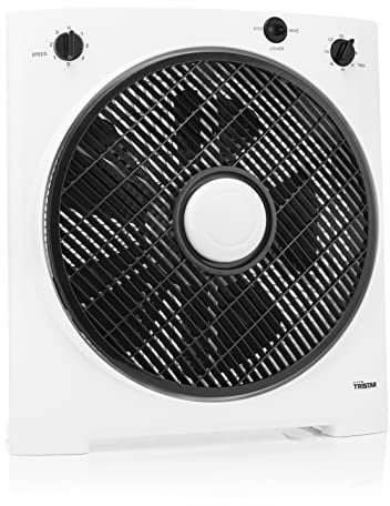 Tisch-Ventilator, 40 Watt Leistung, 30 cm Ø, 3 Leistungsstufen und oszillierendem Gitter, Drehrichtung des Luftstroms einstellbar, Timerfunktion für automatische Abschaltung, Weiß