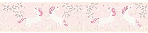 BRICOFLOR Frise papier peint licorne chambre de fille | Frise murale forêt enchantée enfant papier peint rose | Frise tapisserie animaux enfant idéal pour chambre