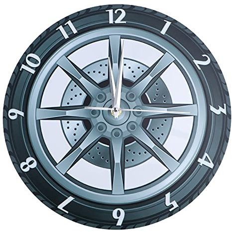 VICASKY Garage Wanduhren Reifen Felge Uhr Stille Gummi Getriebe Dekorative Uhr 3D Rad Geformt Wanduhr für Automotive Mechaniker Shop Mann Cave Auto Enthusiasten Jungen Schlafzimmer