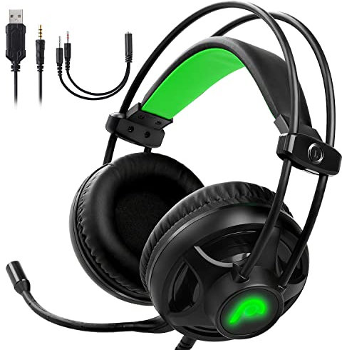Fosmon Gaming Headset mit Mikrofon und Lautstärkeregelung, (3D Surround Sound) Strong Bass Over Ear Kopfhörer, LED Licht Headphones Kompatibel Mit Xbox X/S/One PS5 PS4 Nintendo Switch PC Laptop