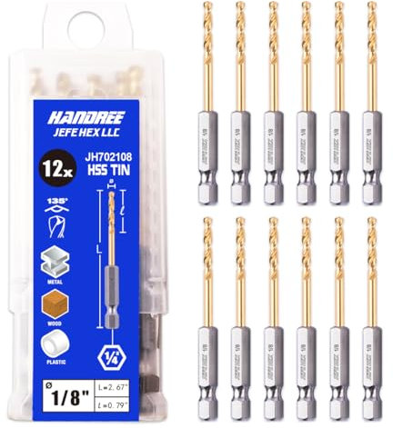 JEFE HEX Lot de 12 forets à tige hexagonale de 0,3 cm – Forets hélicoïdaux HSS en titane avec tige à changement rapide