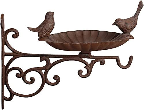 Unibos Bird Bath, Bird Feeder with Metal Wall Bracket, Garden Decor, Petal, Water Bowl, Wild Bird Feeder, Hanging Cast Iron Bird Feeder with Decorative Birds