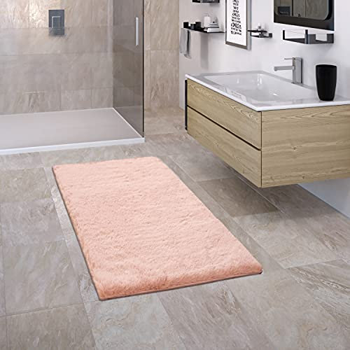 Paco Home Badezimmerteppich Badematte Badteppich Badvorleger Duschvorleger Shaggy rutschfest Flauschig Waschbar Einfarbiges Muster, Grösse:70x120 cm, Farbe:Pink