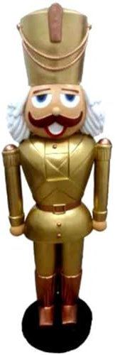 Casa Padrino Deko XXL Skulptur Nußknacker Gold mit Uniform Lebensgross 180 cm - Weihnachten Weihnachtsdeko Kaufhausdeko