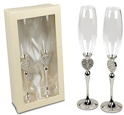 Formano Sektglas Set 2 Sektgläser Silber mit Herz