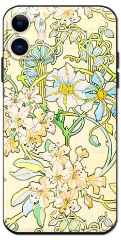 Berkin Arts Compatible with iPhone 12 Mini Case Silicone Cover with Screen Protector Art Nouveau Floral Flower (Clematis by Alphonse Mucha)