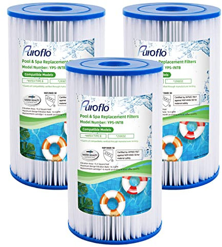 Puroflo Lot de 3 cartouches de filtre de piscine de type B de rechange pour INTEX 29005E/59905 - Facile à installer - Pour piscines hors sol, spa, accessoires de piscine Intex
